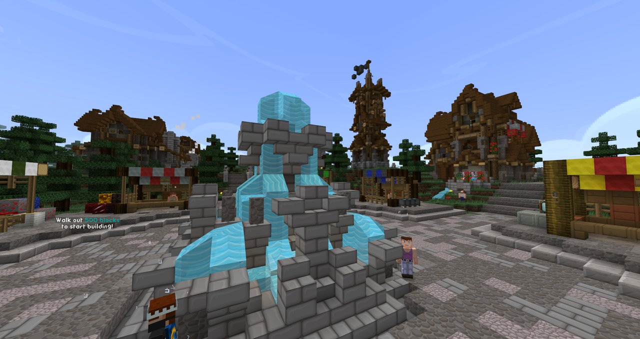 The fountain and townsfolk in Spawn Town, January 2015 archive